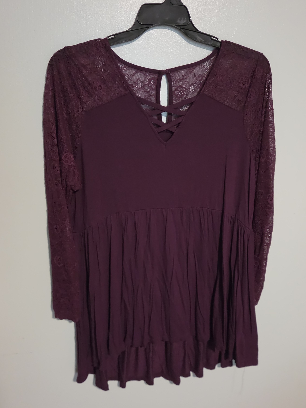 torrid Plum Lace-Yoke Crisscross Long-Sleeve Tunic